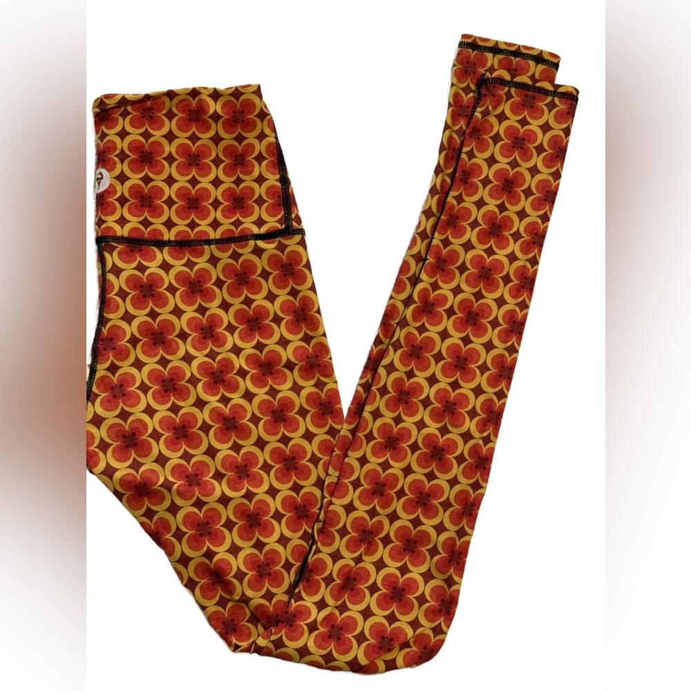 Yoga Democracy Women’s Leggings with Red and Yellow Floral Design